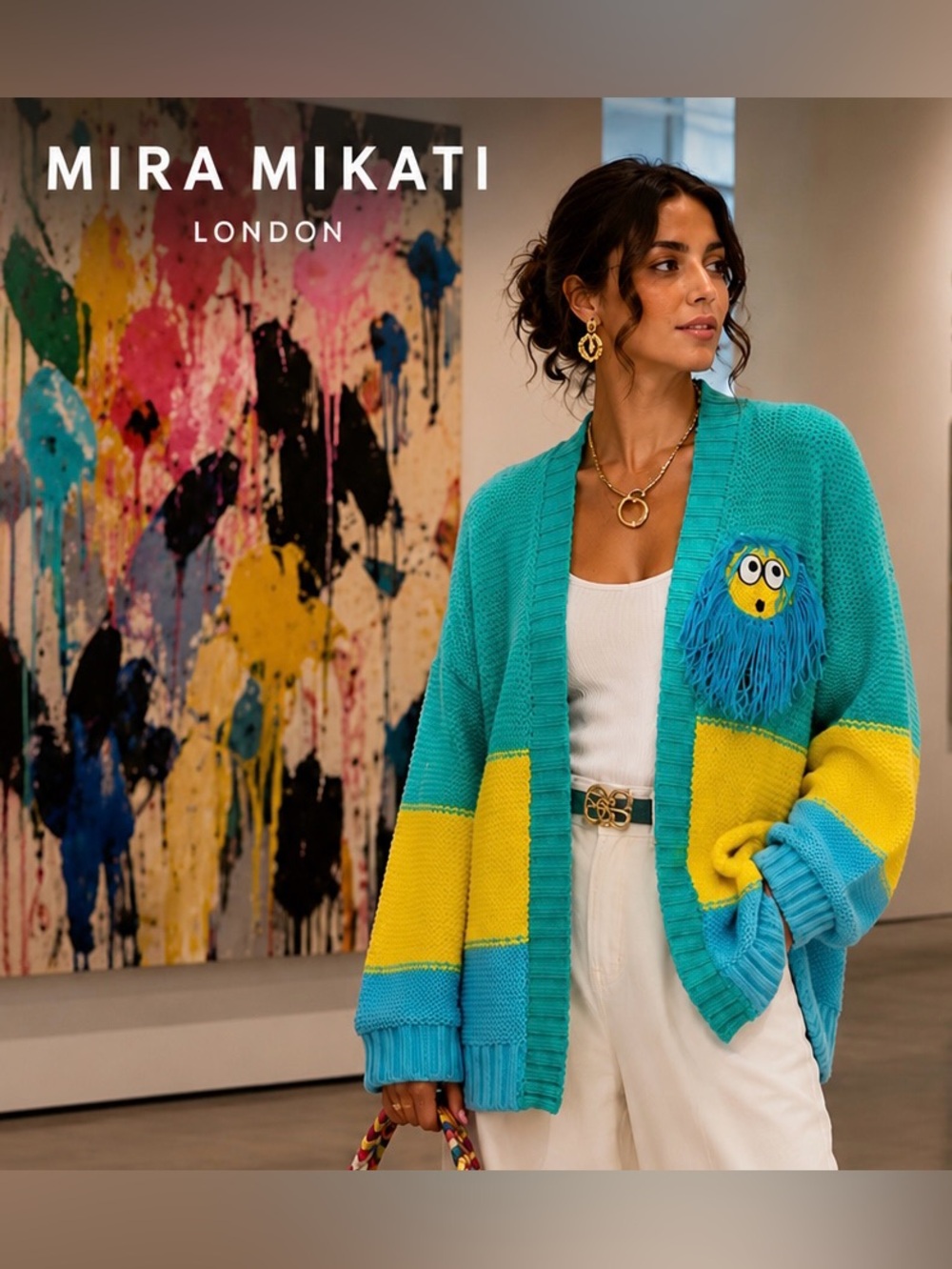 Mira Mikati Cardigan S Colorblock Organic Cotton Crochet Monster Patch Luxury